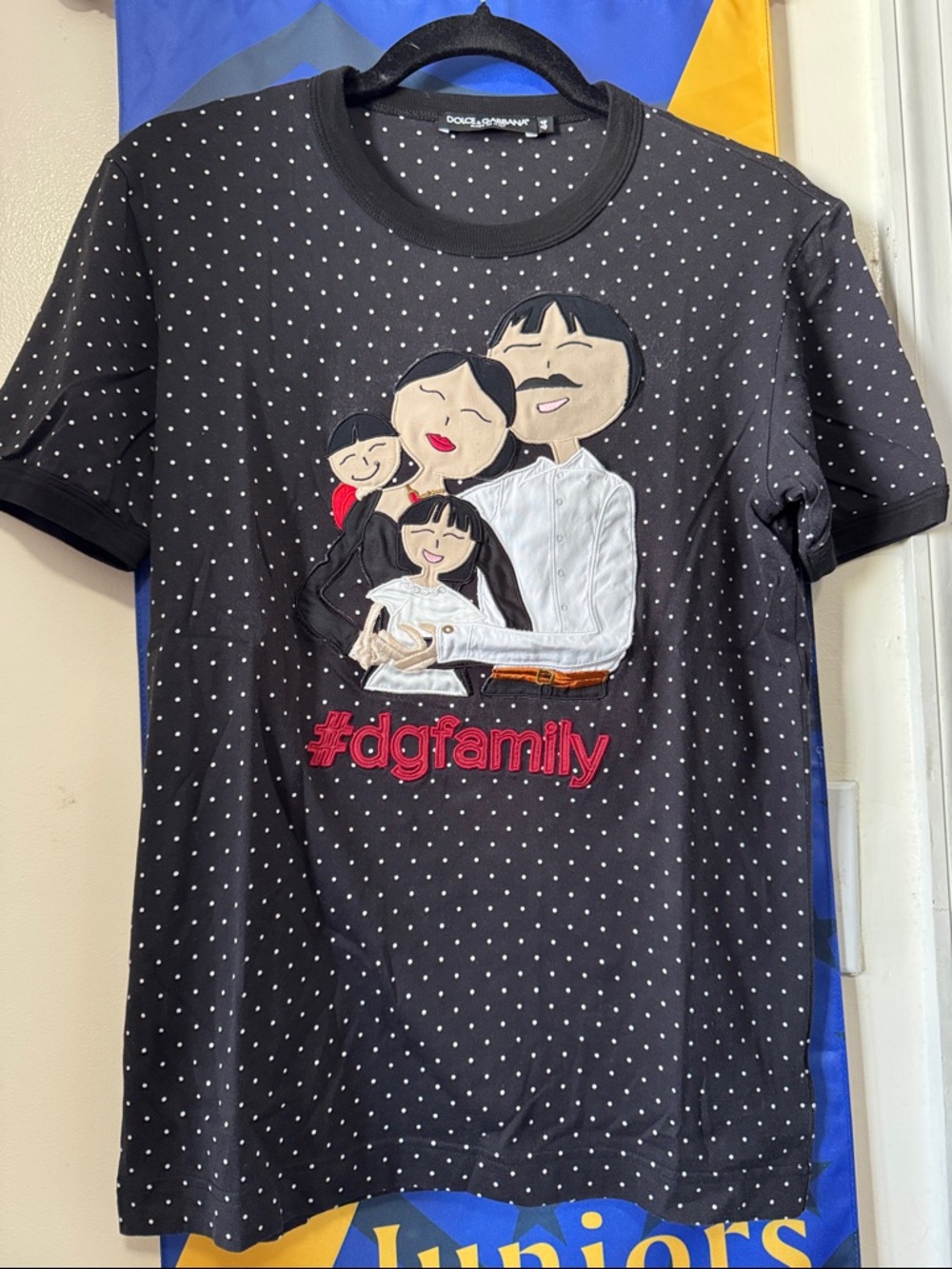 Dolce & Gabbana Black Polka Dot #dgfamily Embroidered Tee